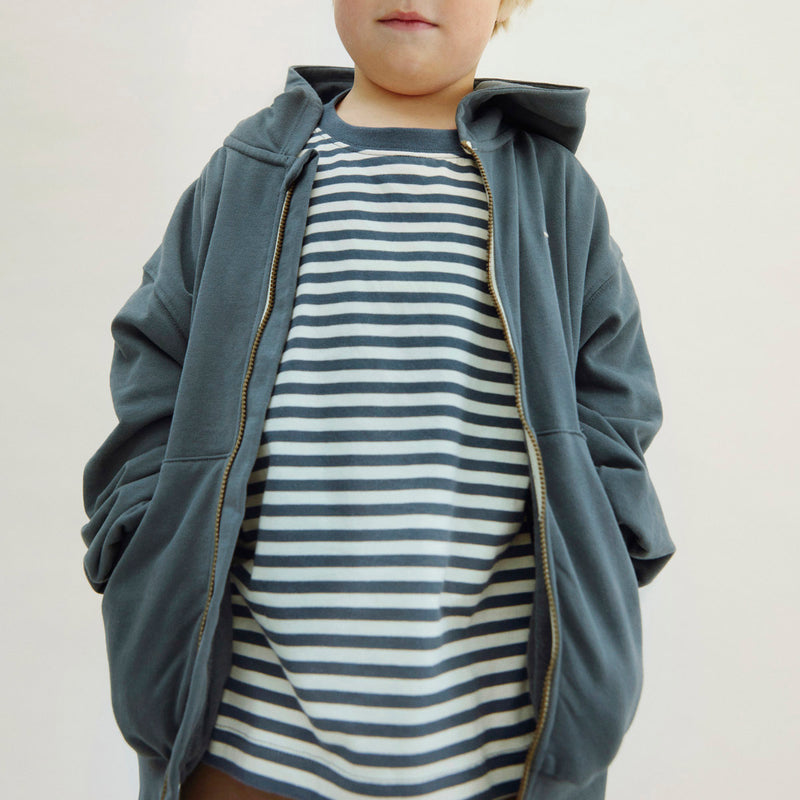 Kids Cotton Hooded Cardigan - Blue Grey