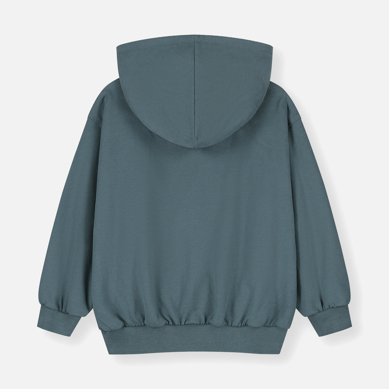 Kids Cotton Hooded Cardigan - Blue Grey