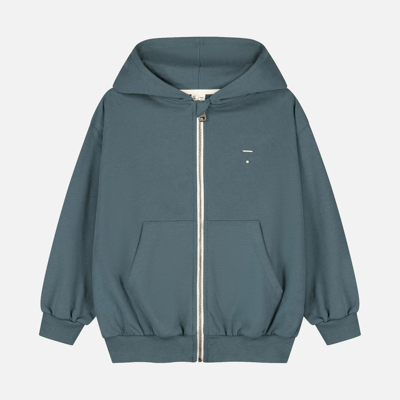 Kids Cotton Hooded Cardigan - Blue Grey