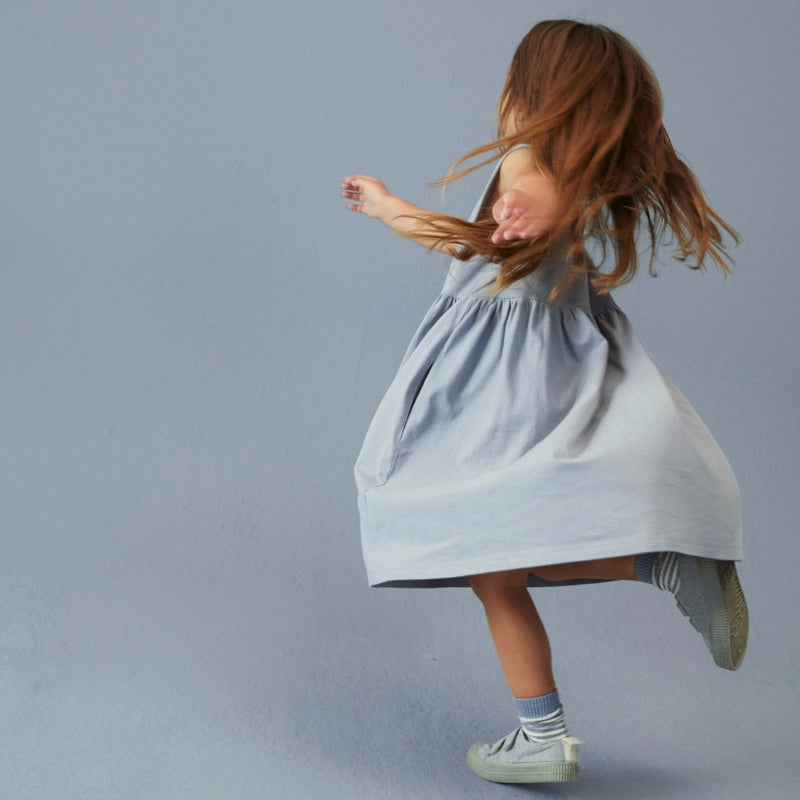 Kids Cotton Sleeveless Dress - Stone Grey
