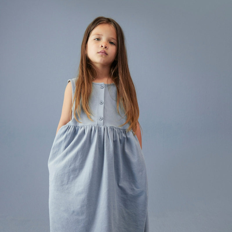 Kids Cotton Sleeveless Dress - Stone Grey