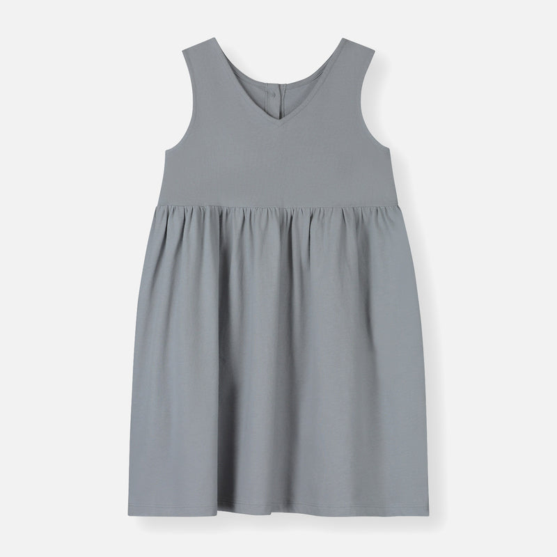 Kids Cotton Sleeveless Dress - Stone Grey