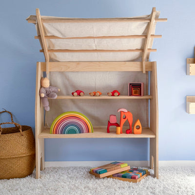 Wooden Shizu Play Stand with Roof & Linen