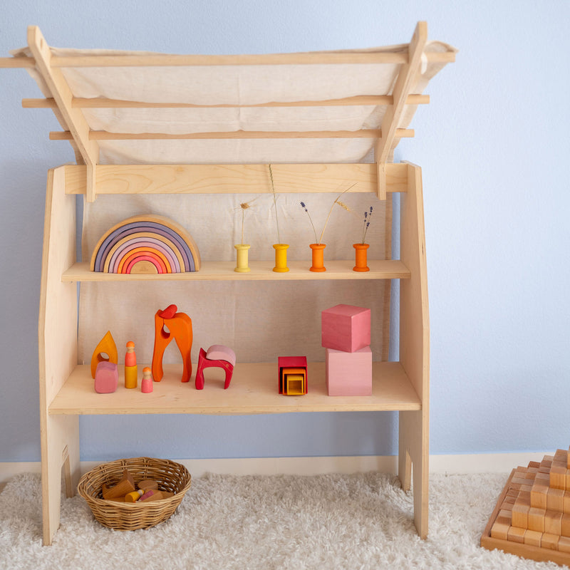 Wooden Shizu Play Stand with Roof & Linen
