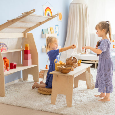 Wooden Shizu Play Stand with Roof & Linen