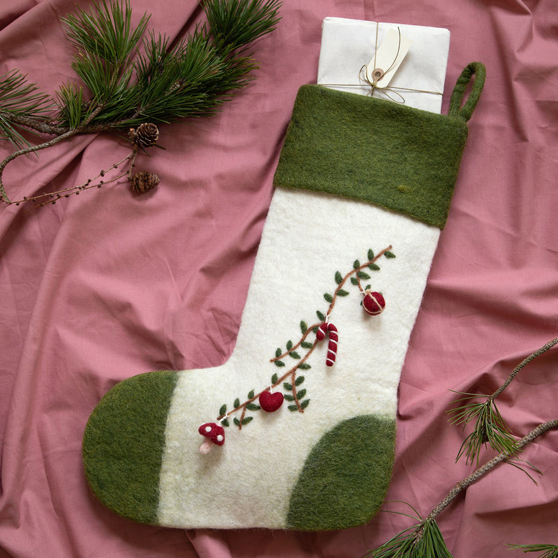 Handmade Felted Wool Stocking - Garland