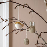 Handmade Felted Wool Mini Bunny Decorations - Set of 3 - Clay