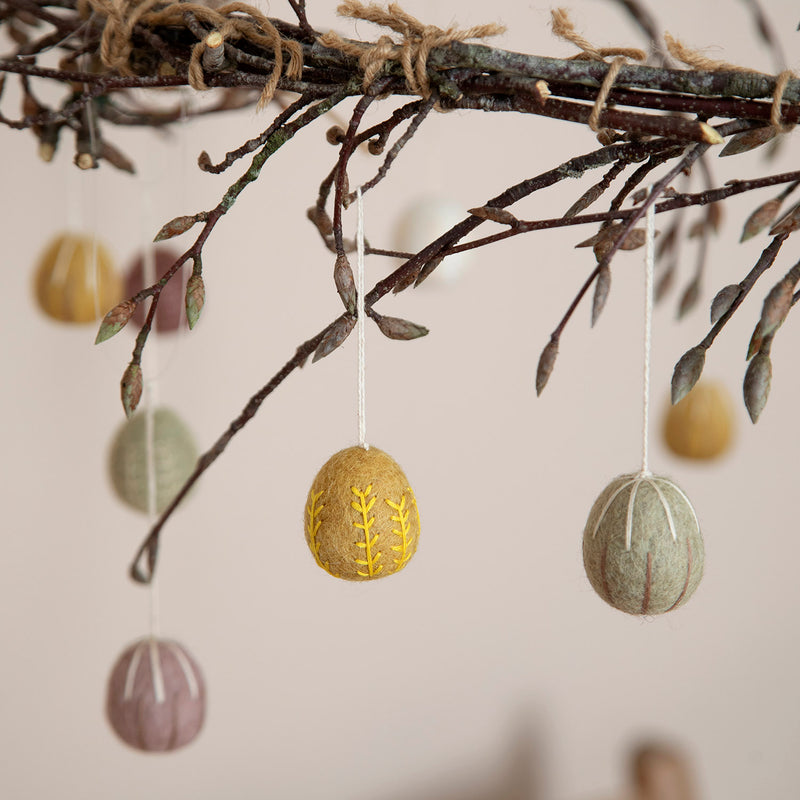 Handmade Felted Wool Egg Decorations - Set of 3 - Clay