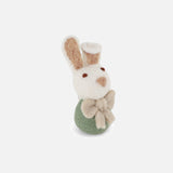 Handmade Felted Wool Bunny with Bow Decoration - Green