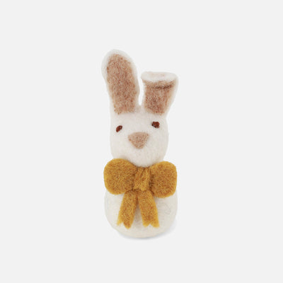 Handmade Felted Wool Bunny with Bow Decoration - White