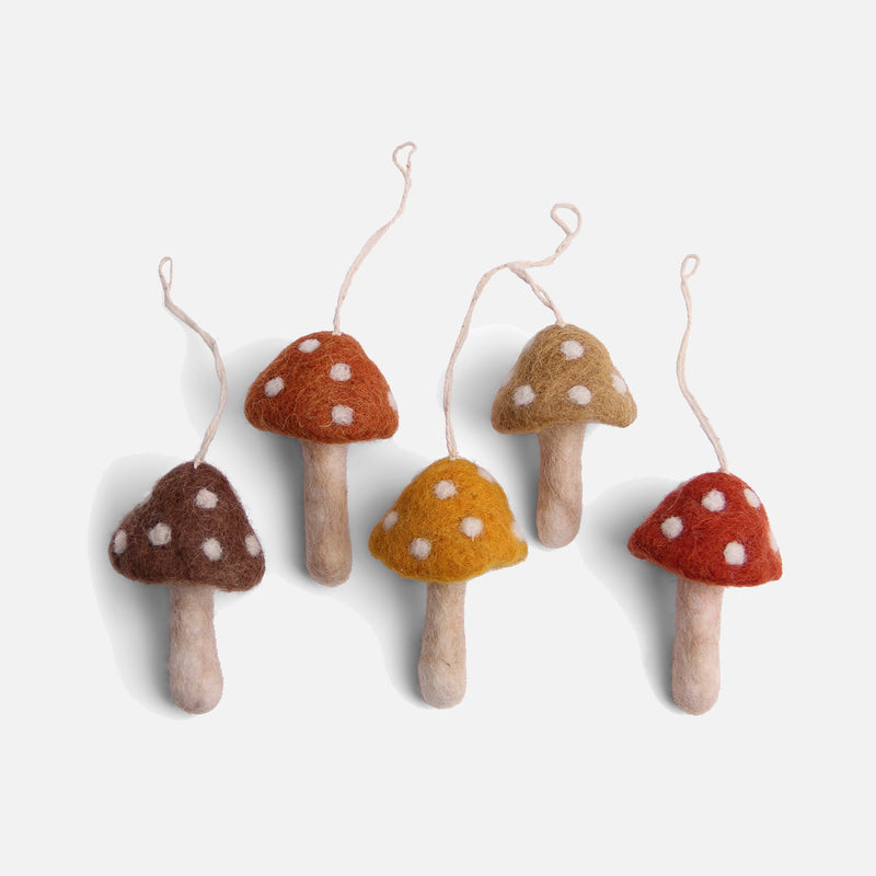 Handmade Felted Wool Mushroom Decorations - Set of 5 - More Colours