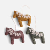 Handmade Felted Wool Dala Horse Decorations - Set of 3