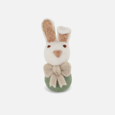 Handmade Felted Wool Bunny with Bow Decoration - Green