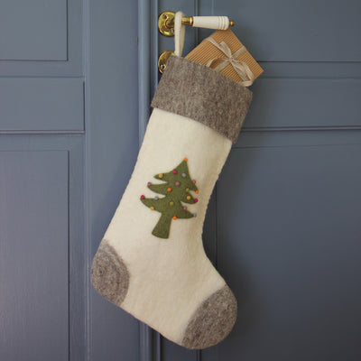 Handmade Felted Wool Advent Stocking with Tree