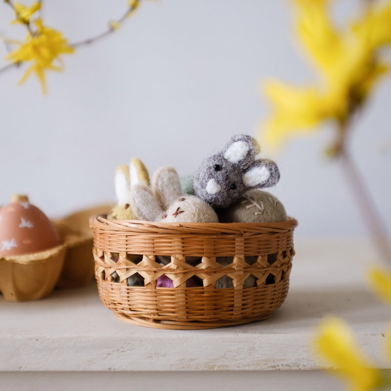 Handmade Felted Wool Mini Bunny Decorations - Set of 3 - Clay