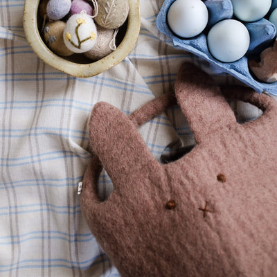 Handmade Felted Wool Easter Bunny Basket - Lavender