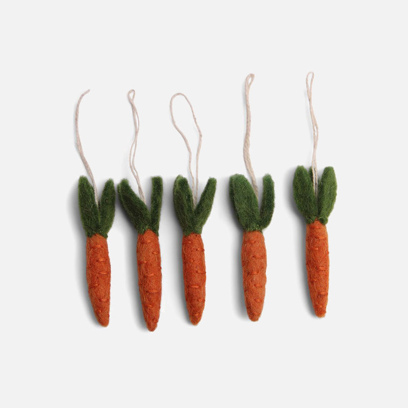 Handmade Felted Wool Carrot Decorations - Set of 5