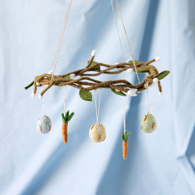 Handmade Felted Wool Hanging Wreath with Light Yellow Berries