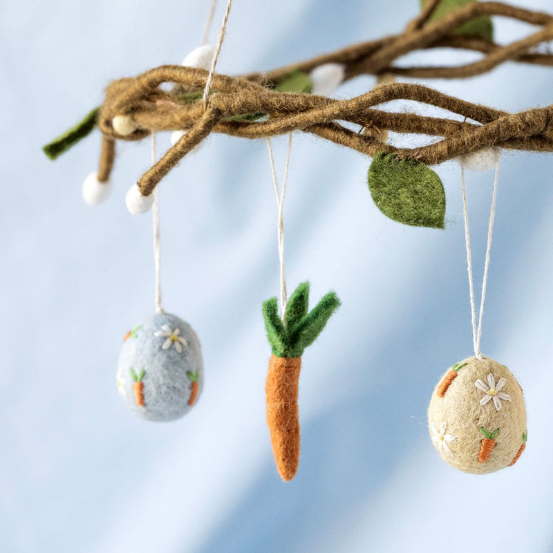 Handmade Felted Wool Easter Egg Decorations - Set of 3 - Carrots