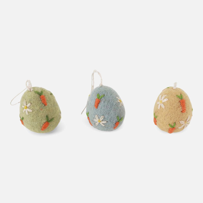 Handmade Felted Wool Easter Egg Decorations - Set of 3 - Carrots