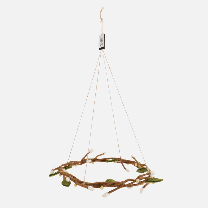 Handmade Felted Wool Hanging Wreath with Light Yellow Berries