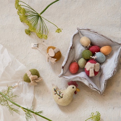 Handmade Felted Wool Mini Egg Decorations - Set of 8 - Colourful