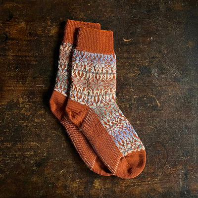 Adults Wool Nordic Star Socks - Burnt Orange/Multi