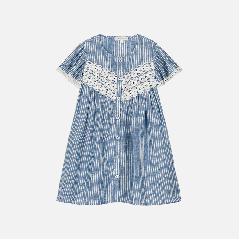 Linen/Cotton Morlina Dress - Blue Onda Stripes