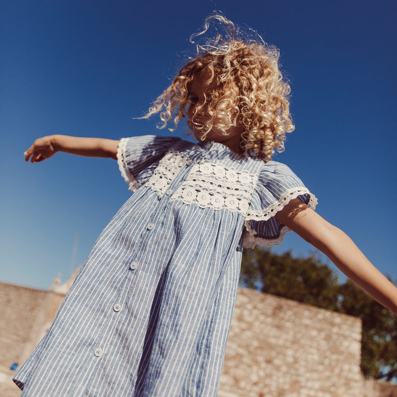 Linen/Cotton Morlina Dress - Blue Onda Stripes