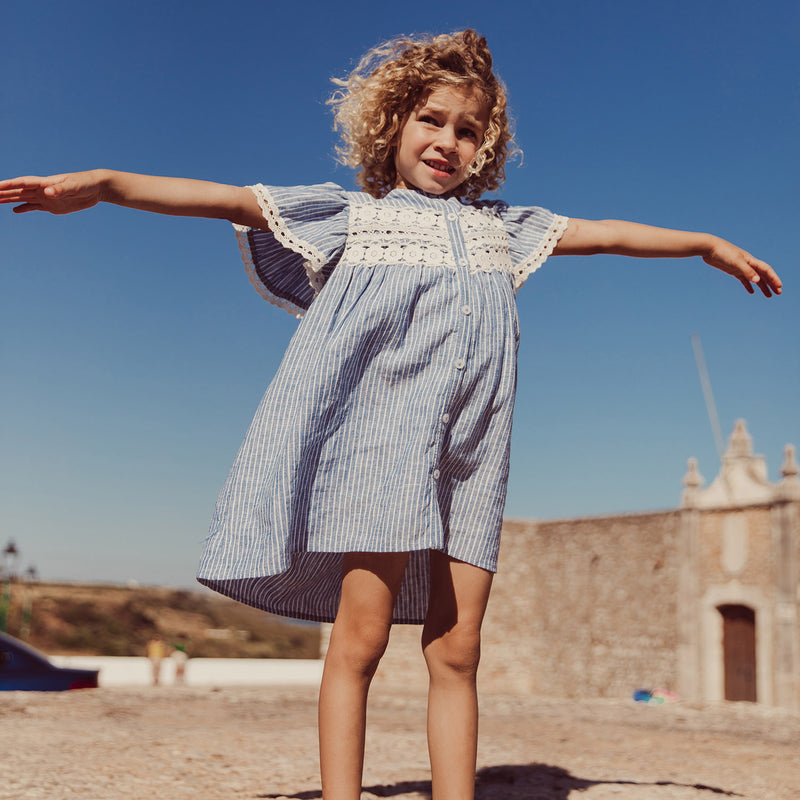 Linen/Cotton Morlina Dress - Blue Onda Stripes