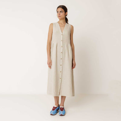 Women's Linen Reversible Button Dress - Piedra