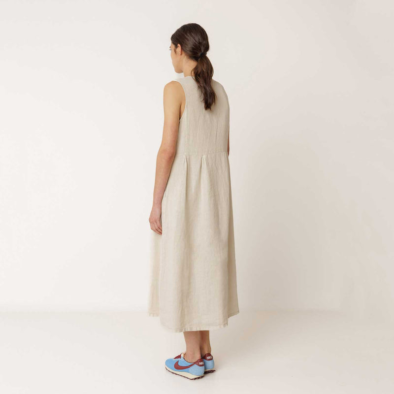 Women's Linen Reversible Button Dress - Piedra