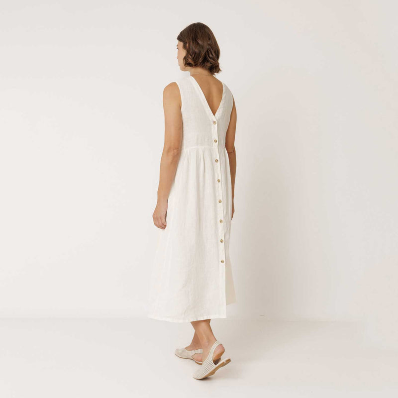 Women's Linen Reversible Button Dress - Piedra