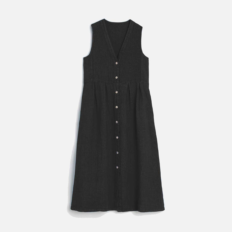Women's Linen Reversible Button Dress - Carbon