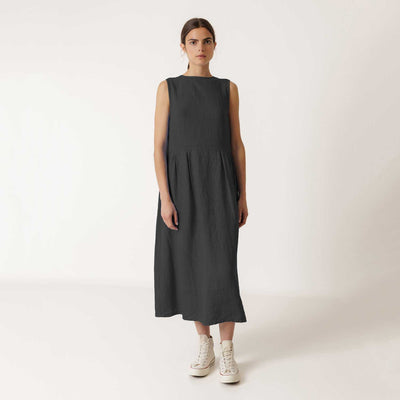Women's Linen Reversible Button Dress - Carbon