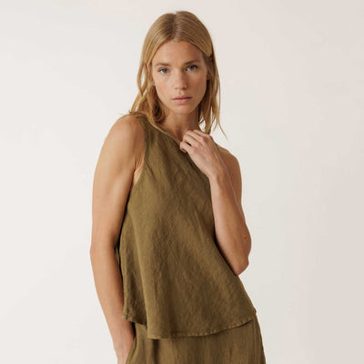 Women's Linen Sleeveless Top - Khaki
