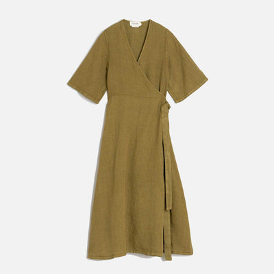 Women's Linen Wrap Dress - Khaki