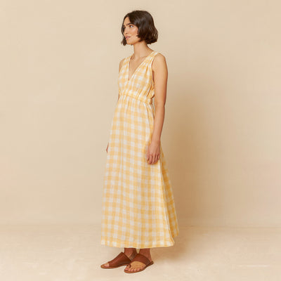 Women's Linen/Cotton Dress - Madarina Check