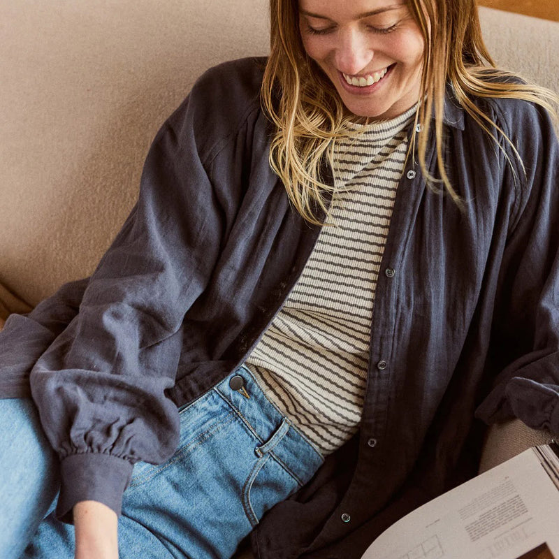 Women's Cotton Gathered Blouse - Marino