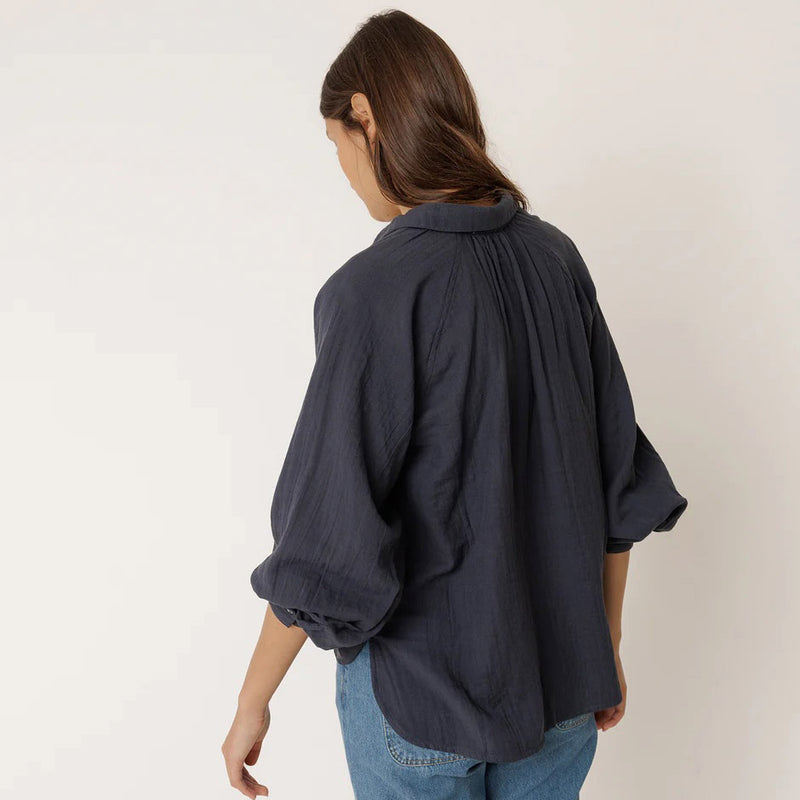 Women's Cotton Gathered Blouse - Marino