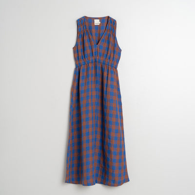 Women's Linen/Cotton Dress - Azul Klein Check