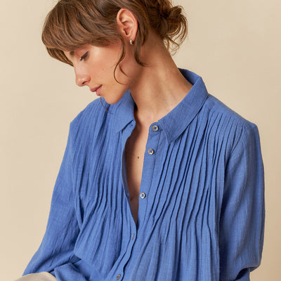 Women's Textured Cotton Leah Blouse - Azul Klein