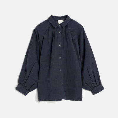 Women's Cotton Gathered Blouse - Marino