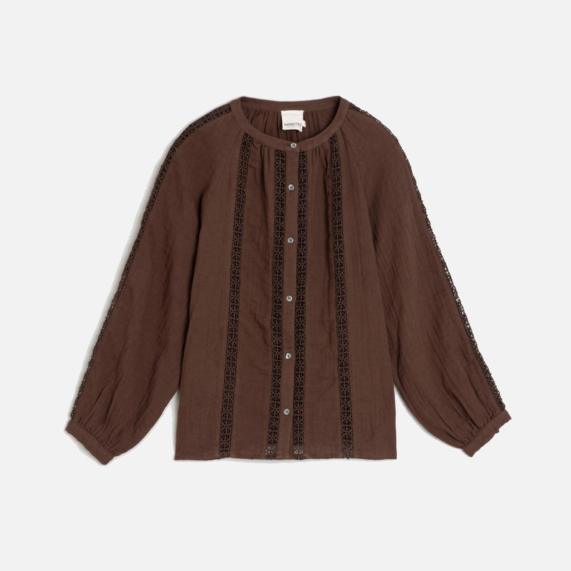 Women's Cotton Muslin Blouse - Chocolate