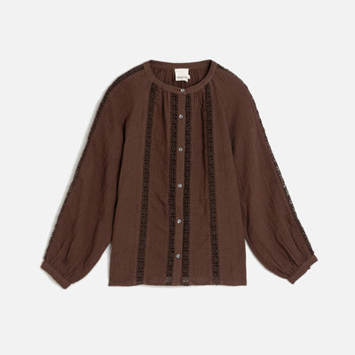 Women's Cotton Muslin Blouse - Chocolate