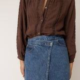 Women's Cotton Muslin Blouse - Chocolate