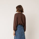 Women's Cotton Muslin Blouse - Chocolate
