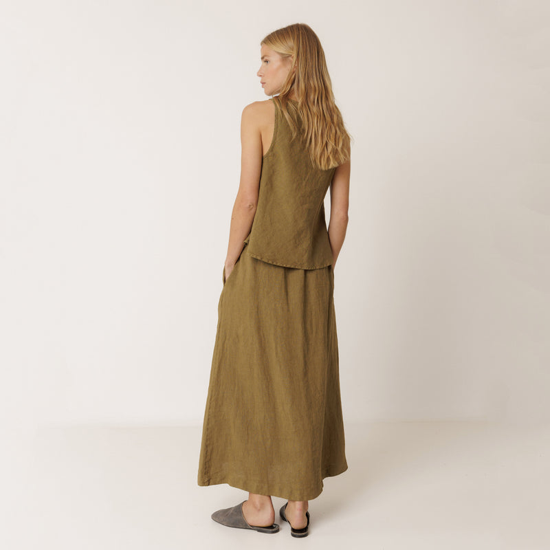 Women's Linen Sleeveless Top - Khaki