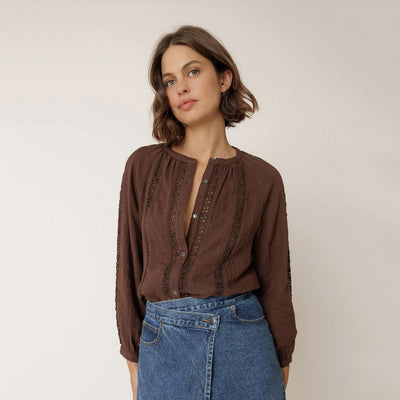 Women's Cotton Muslin Blouse - Chocolate