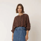 Women's Cotton Muslin Blouse - Chocolate